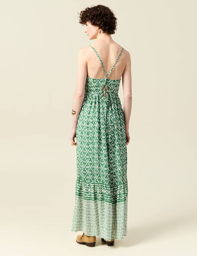 Robe longue évasée fluide vert femme
