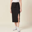 Jupe midi droite fendue satin noir femme