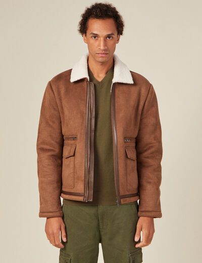 Blouson suédine col aviateur marron homme