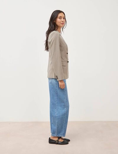 Blazer &agrave; carreaux col tailleur gris femme