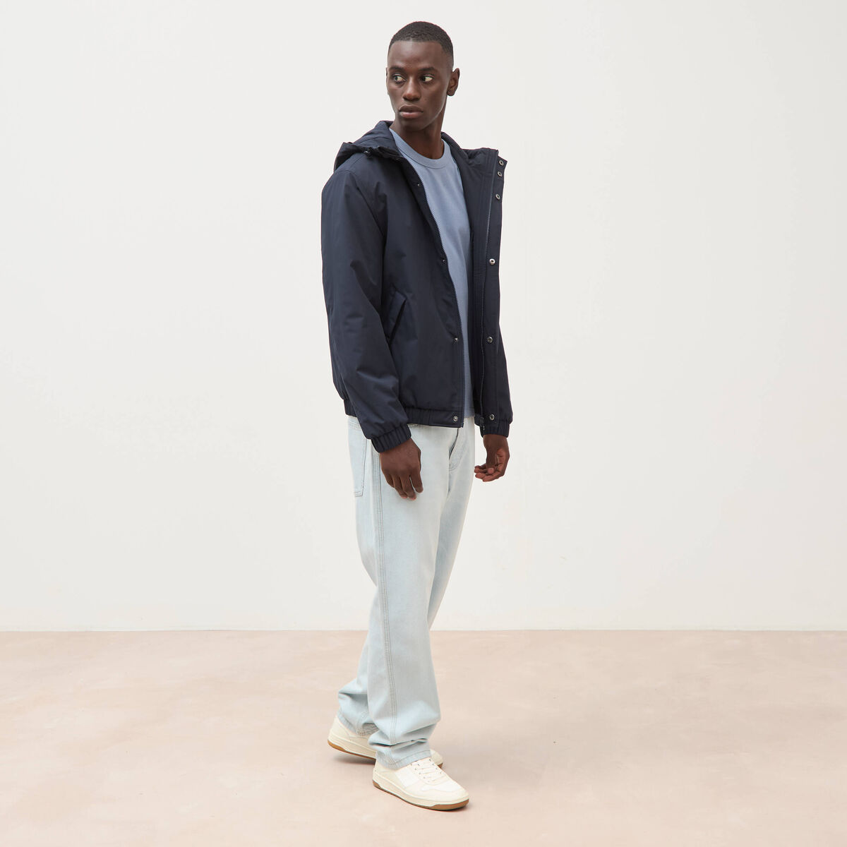 Parka coupe r&eacute;guli&egrave;re &agrave; capuche bleu marine homme