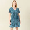 Robe évasée manches courtes bleu femme