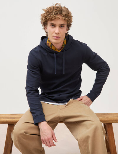 T-shirt &agrave; capuche bleu marine homme