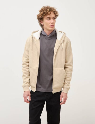Sweat manches longues zipp&eacute; beige homme