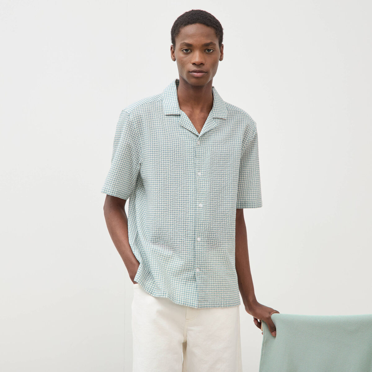Chemise boyfriend manches courtes vert clair homme