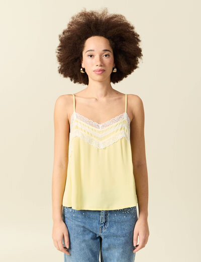 D&eacute;bardeur bretelles col v fluide jaune pastel femme