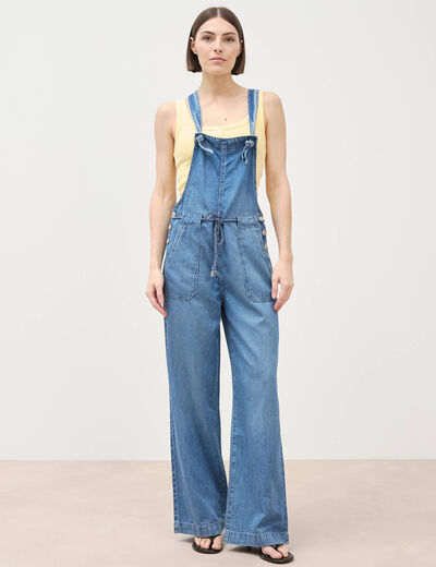Salopette loose en jeans denim bleach femme