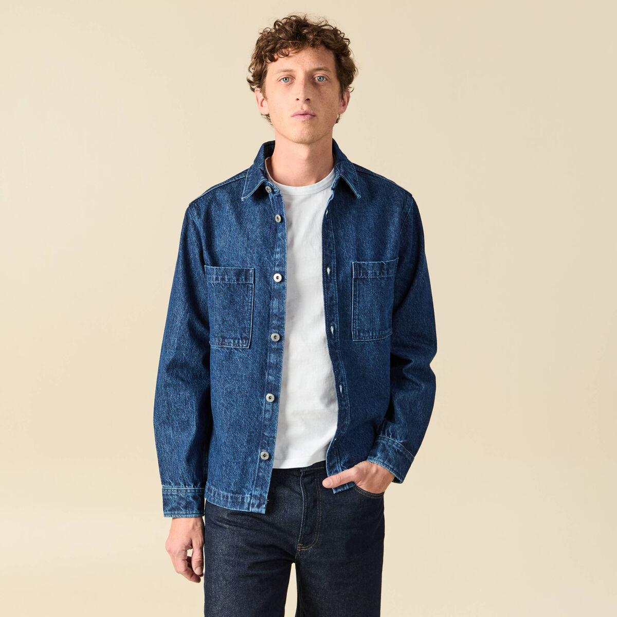 Surchemise en jeans coton coupe droite denim stone homme