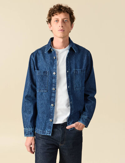 Surchemise en jeans coton coupe droite denim stone homme