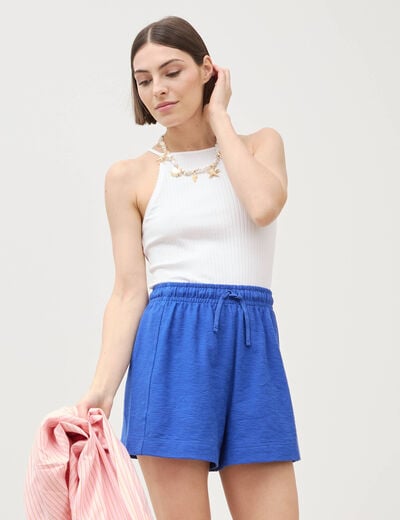 Short taille haute en maille ray&eacute;e bleu electrique femme