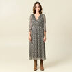 Robe longue évasée manches 3/4 noir femme