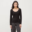 T-shirt ajust&eacute; col rond manches longues noir femme