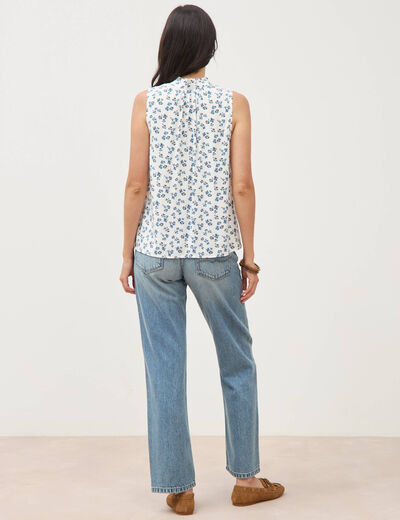 Top sans manches col v fluide ecru femme