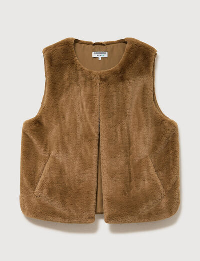 Gilet sans manches doubl&eacute; camel femme