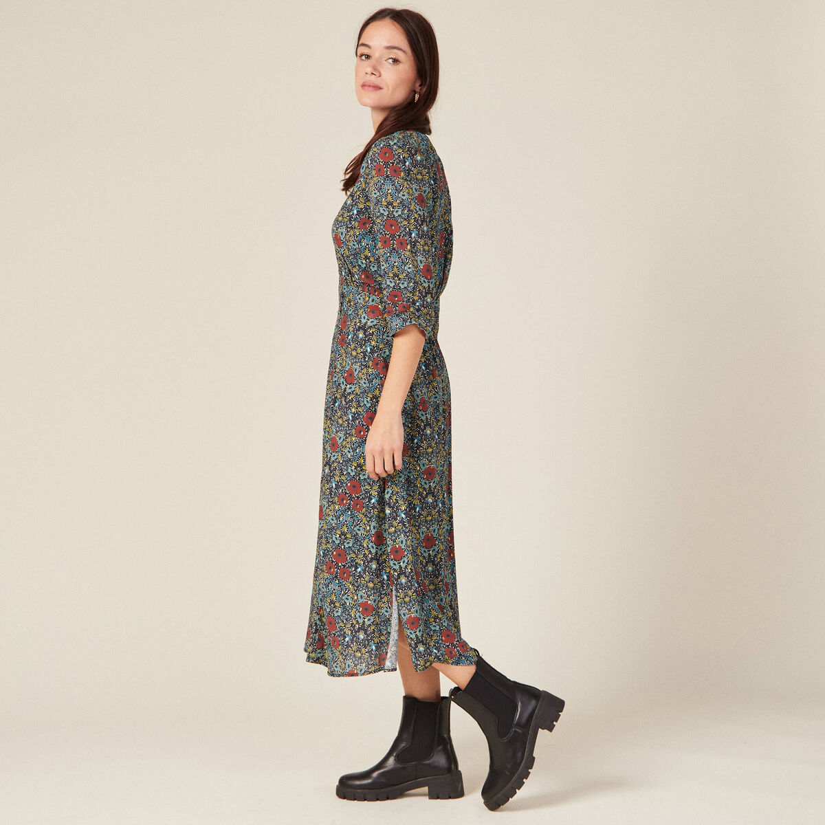 Robe longue évasée noir femme