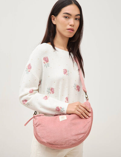 Sac bandouli&egrave;re en velours doubl&eacute; vieux rose femme