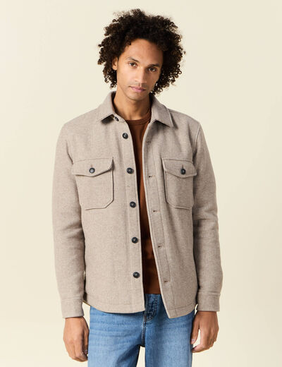 Surchemise boutonn&eacute;e beige homme
