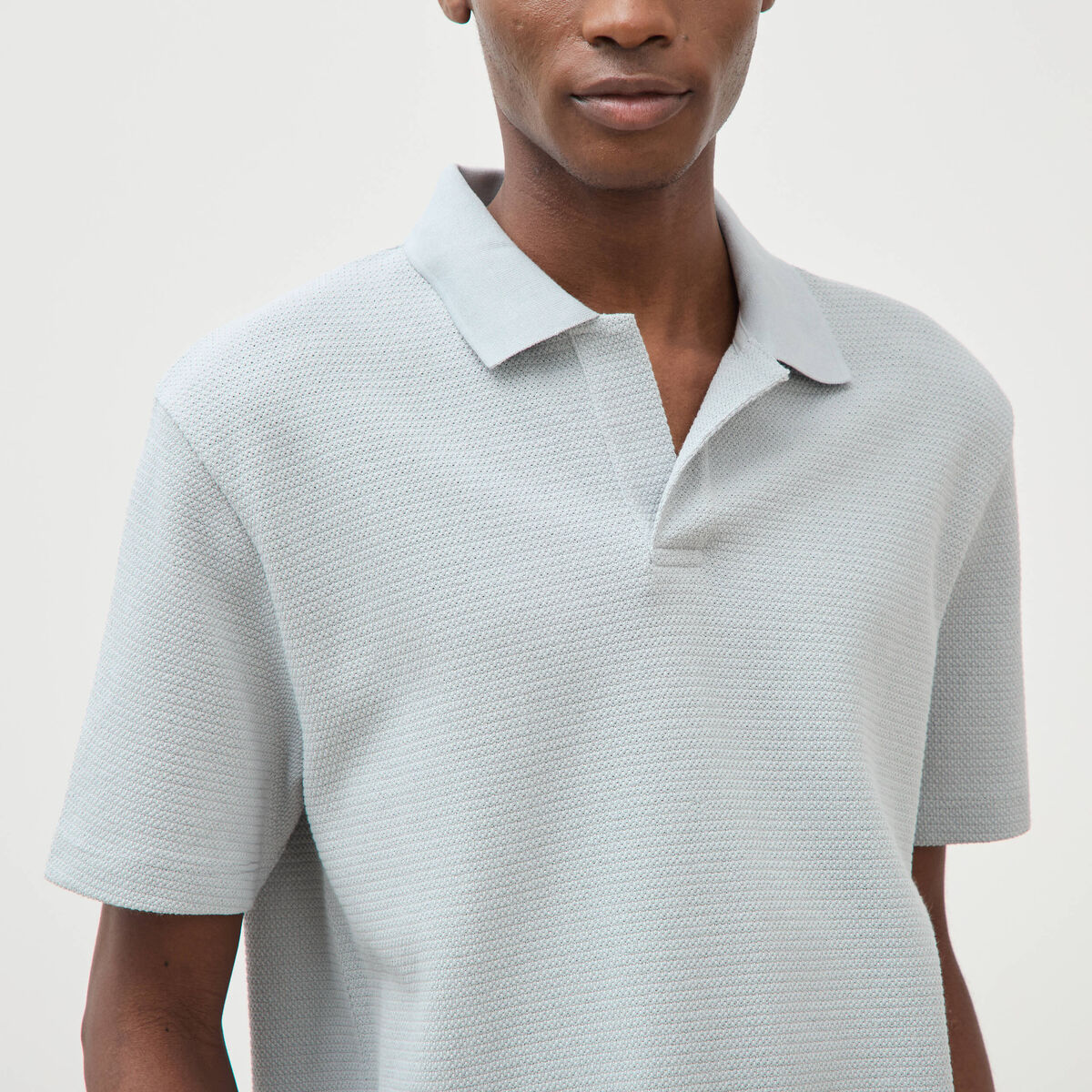 Polo manches courtes col cubain gris clair homme