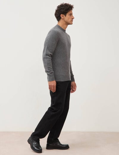 Pull droit col rond manches longues gris fonc&eacute; homme