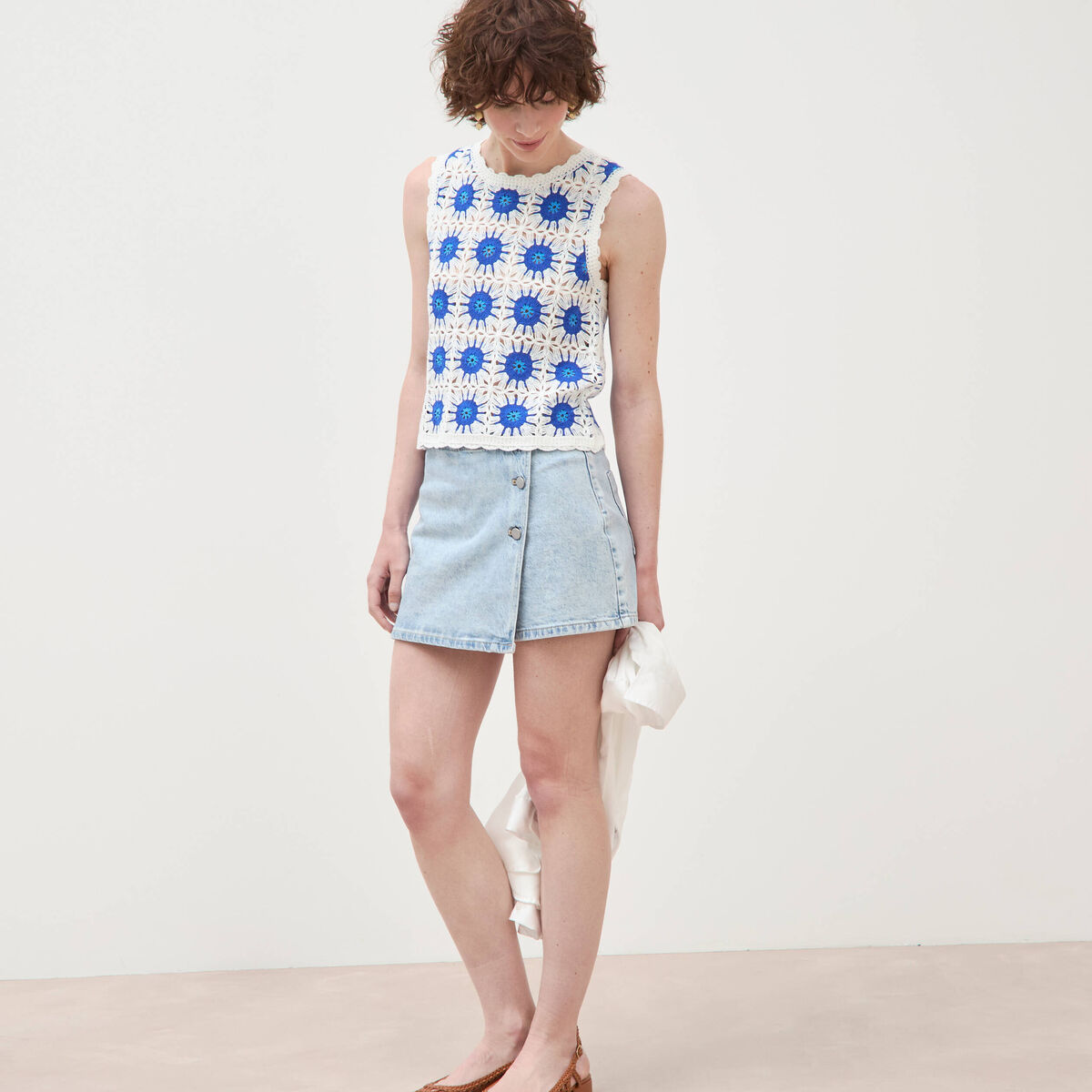 Jupe-short taille haute en jeans denim snow bleu femme