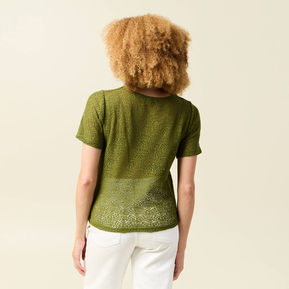 T-shirt manches courtes vert olive femme