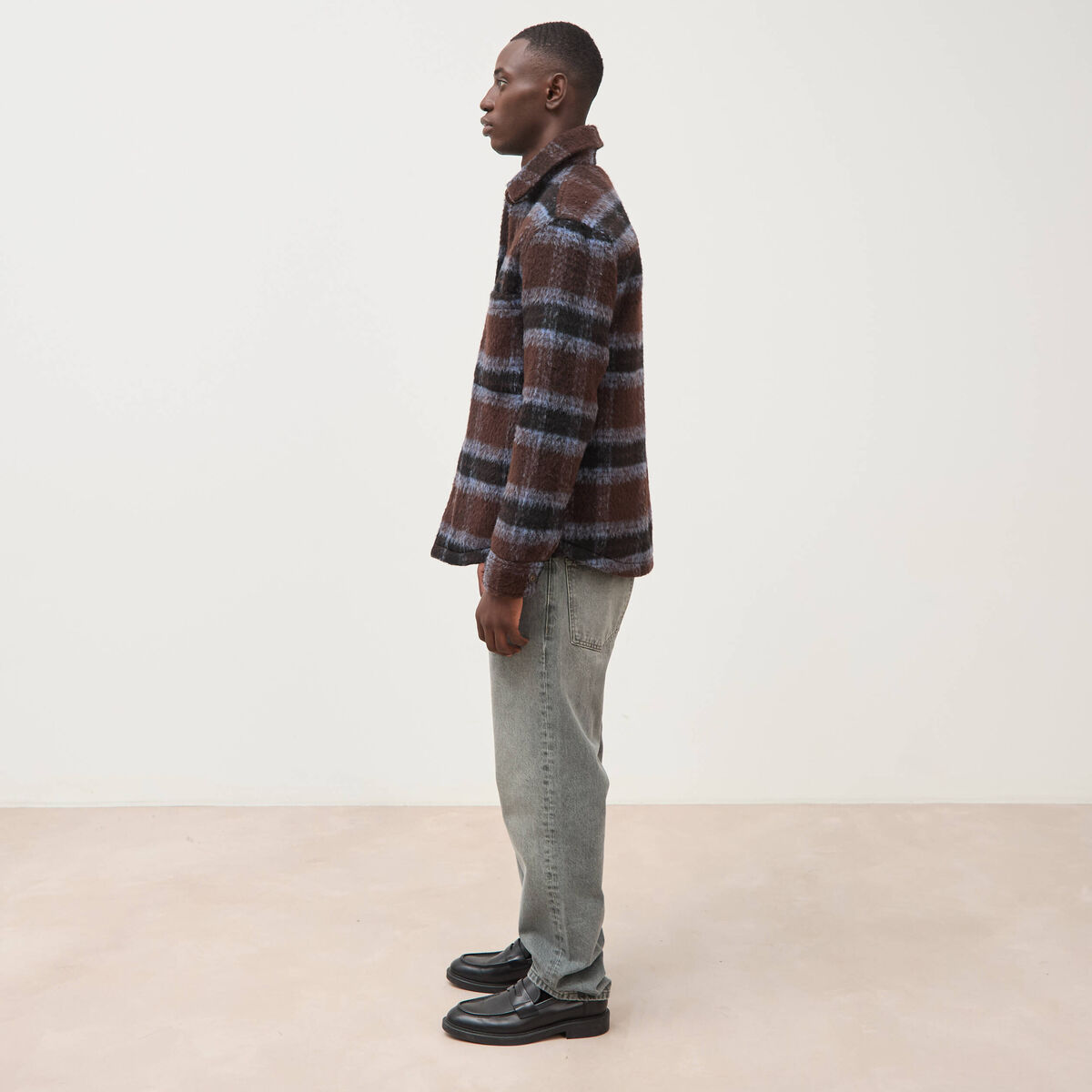 Surchemise oversize manches longues marron homme