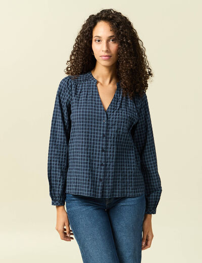Chemise manches longues col rond noir femme