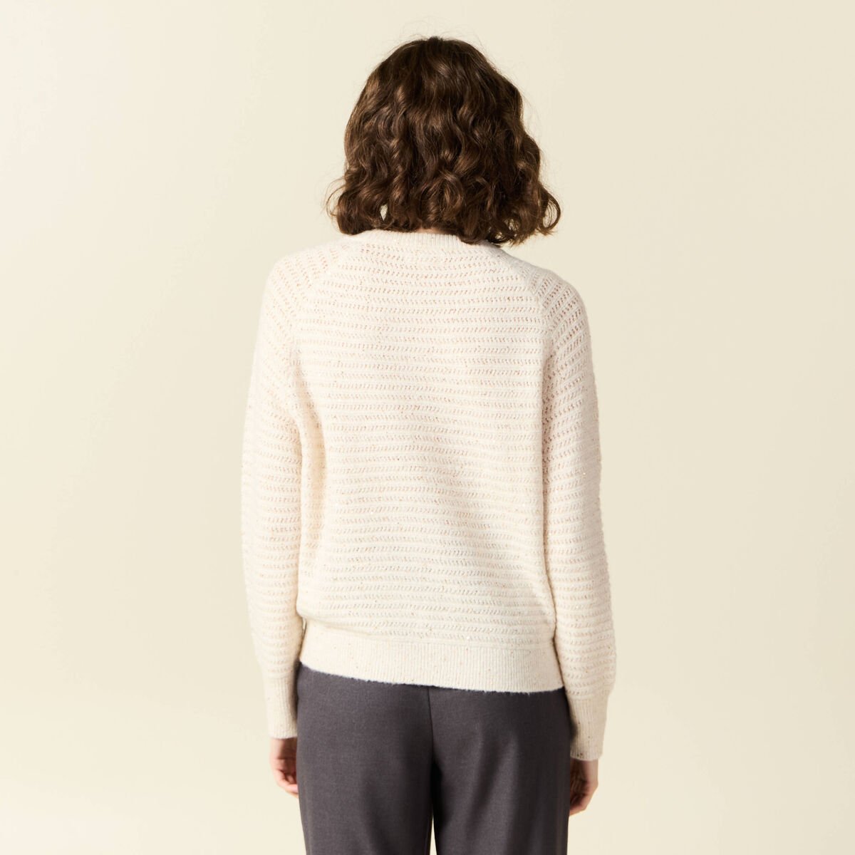 Pull manches longues sequins ecru femme