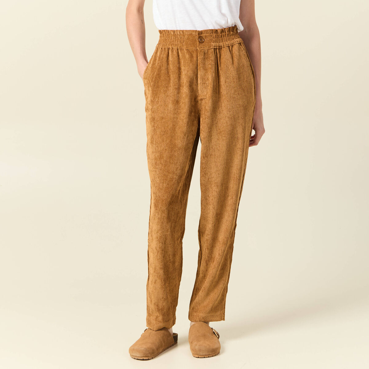 Tregging velours 7/8ème beige femme