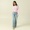 Pull manches longues col rond rose femme