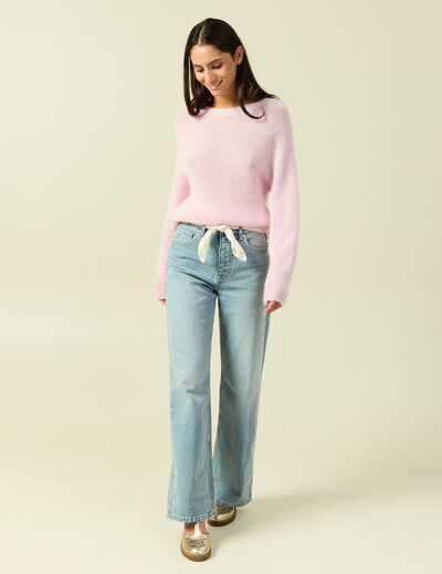 Pull manches longues col rond rose femme