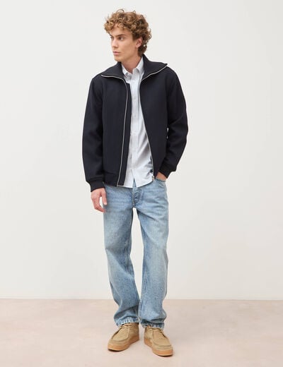 Chemise manches longues col am&eacute;ricain bleu gris homme