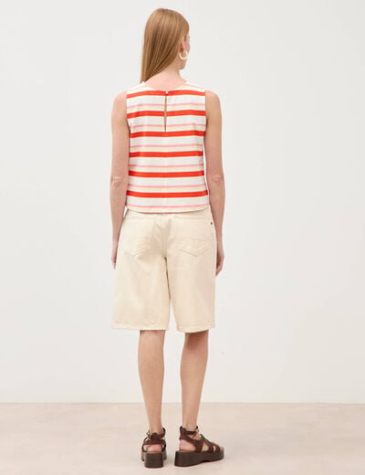 D&eacute;bardeur ray&eacute; col rond en coton rouge femme