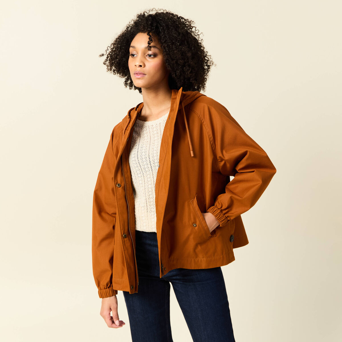 Parka oversize à capuche camel femme