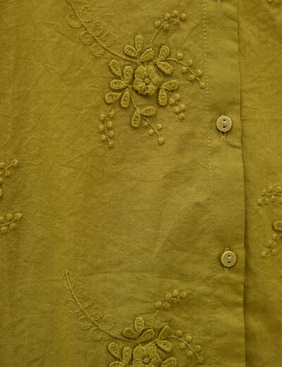 Chemise en coton manches 3/4 vert kaki femme