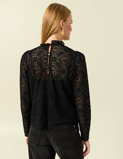 T-shirt droit court manches longues noir femme