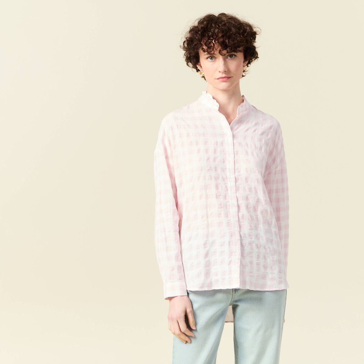 Chemise manches longues rose clair femme