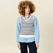 Pull sans manches col en V ecru femme