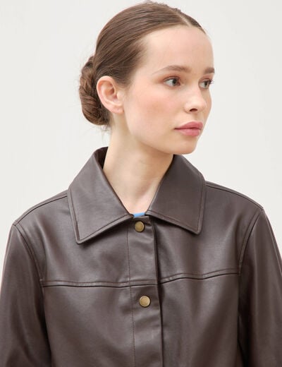 Blouson col sherpa manches longues marron fonc&eacute; femme
