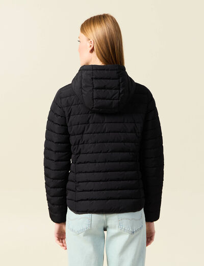 Doudoune ajustée mi-longue à capuche noir femme
