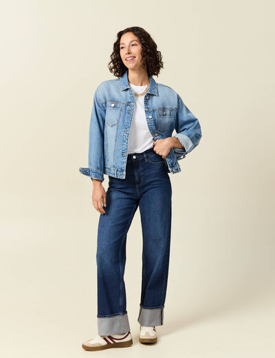 Jeans straight taille haute denim brut femme
