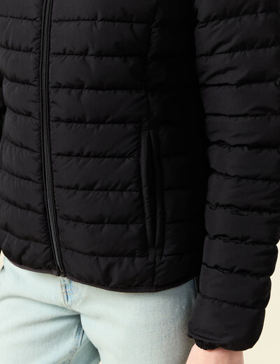 Doudoune ajustée mi-longue à capuche noir femme