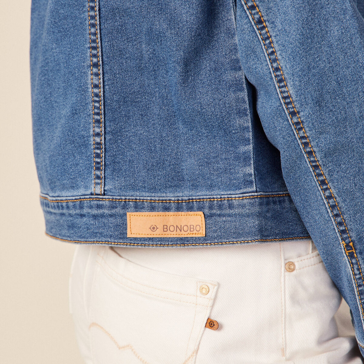Veste ajust&eacute;e en jeans manches longues denim stone femme