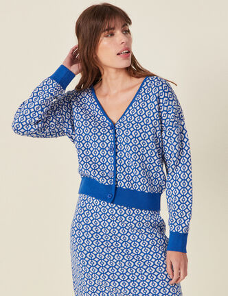 Gilet manches longues boutonn&eacute; bleu femme