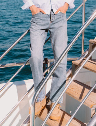 Jeans straight longueur 32 en coton denim stone homme