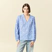 Blouse manches longues en coton brod&eacute; bleu gris femme