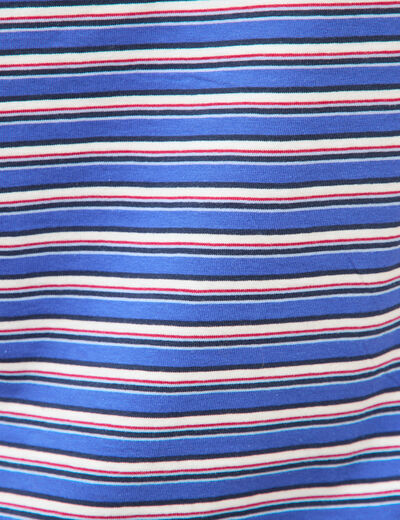 T-shirt ray&eacute; col rond manches courtes bleu electrique femme