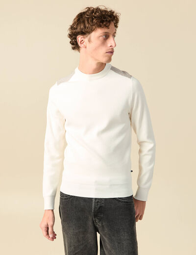 Pull fin col rond manches longues ecru homme