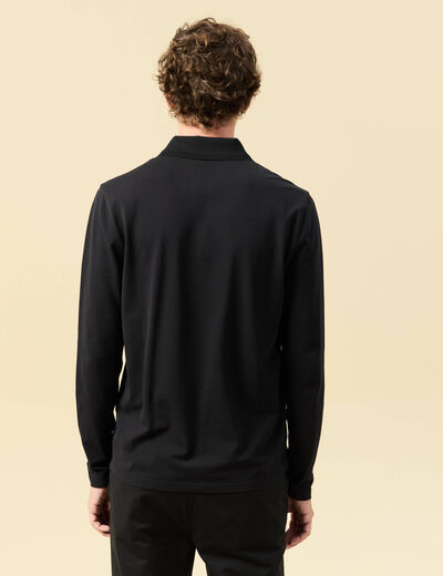 Polo cintr&eacute; manches longues noir homme