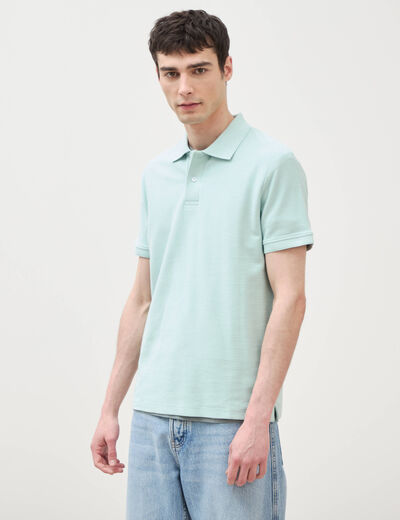 Polo cintr&eacute; manches courtes bleu gris homme